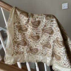 Raw Silk feel Cream Beige Fabric with Golden Embroidery 41 x 46” From India