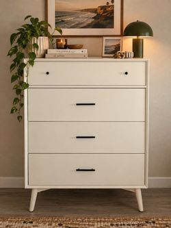 White Mid-Century Modern 4-Drawer Dresser