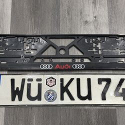 Genuine German License Plate European Union With Audi Frame & New Original Stickers 
