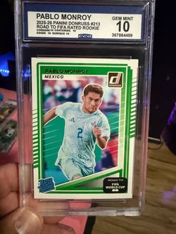 PABLO MONROY 2025-26 PANINI DONRUSS #213 ROAD TO FIFA RATED ROOKIE CCG 10