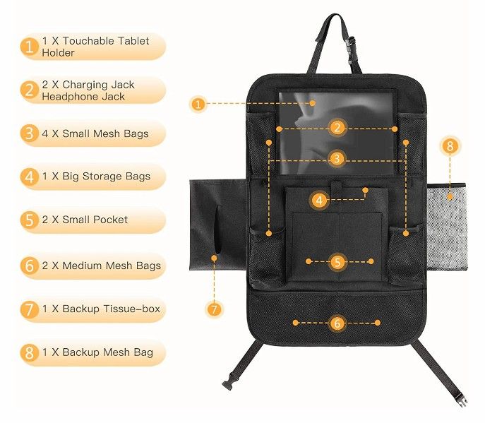 Messy Car? Roadtrip? High Quality Backseat Organizer for Kids! Less Stress for All!