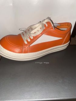 Rick Owens Orange Leather Low-Top Sneakers