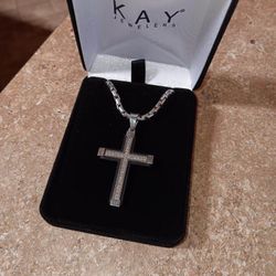 Diamond Cross With Stainless Steel Necklace 