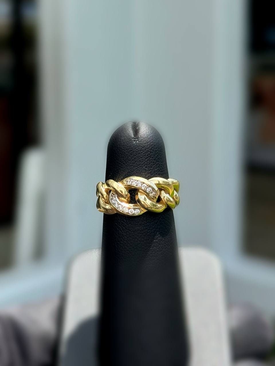 Jewelry 10k solid yellow gold white cz stones 0.20CTW cuban link ring sz 6.00
