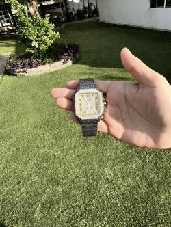 Custom VVS Moissanite Watch — Black & White Two-Tone Iced Out W Box + Papers Included