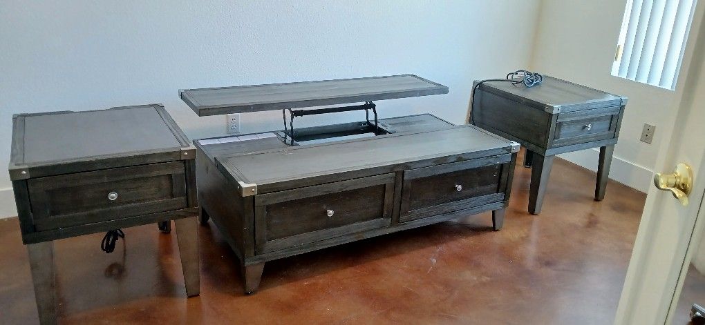 ASHLEY FURNITURE TODOE COFFE TABLE /TV STAND WITH 2 END TABLES