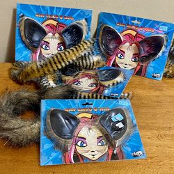 Lot 4 Cat Ears & Tail Furry Costume Sets LYNX/FOX Brown Wildcat Kitty Tiger