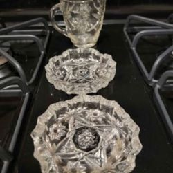 Vintage Atomic MCM Starburst Ashtrays Crystal Coasters Creamer Cup