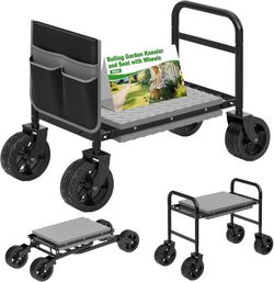 3-in-1 Garden Kneeler and Seat with 360° Wheels, Rolling Gardening Stool & Cart