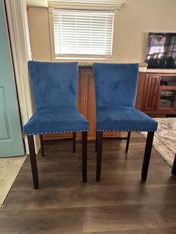 Blue velvet tall chairs