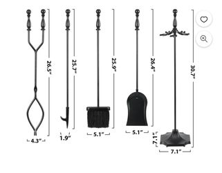 ZENY 5 Pcs Fireplace Tools Metal Frame Home Indoor Stove Accessories, Black