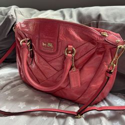 Coach Coral Pink Patent Leather Handbag
