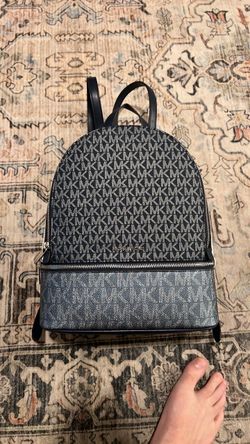 Michael Kors Rhea Medium Metallic Signature MK Logo Women’s Backpack Navy
