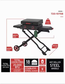 Nexgrill Daytona 2 Burner Propane Gas Grill 21” Flat Top Griddle with Foldable Cart in Black