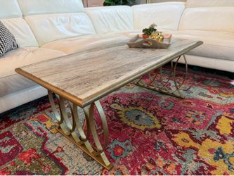 Luxury Marble Stone Coffee Table – Gold Sculptural Base 47”x22”x18” 📍Chandler