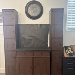 Large Black And Brown Wood Cabinet 