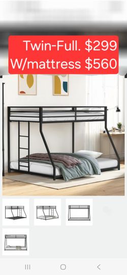 TWIN-FULL METAL BUNK BED. $299. WITH BOTH MATTRESS $560