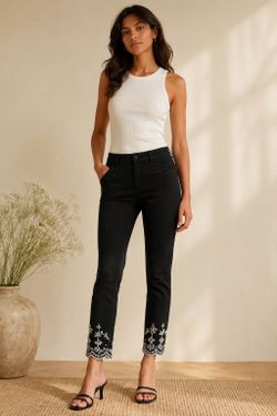 GAP Black Skinny Ankle Pants Size 4 | White Embroidered Hem | 28” Waist | 25” Inseam