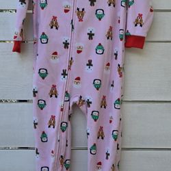 Carter's Christmas Pajamas Toddler Girls Pink Holiday Santa Fleece Footed 4T PJs