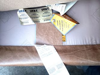 Flexsteel  Couch w/ Chair & Ottoman Beige Leather Lifetime Structural Warranty Thumbnail