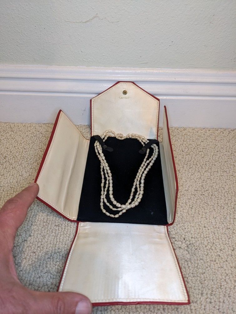 Cartier folding necklace holder Red Leather