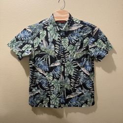 Men’s XL Tori Richard Black Green Blue Leaves Short Sleeve Button Hawaiian Shirt