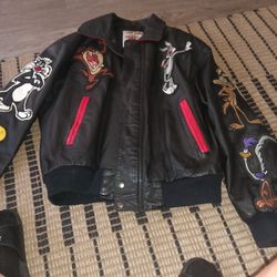 Looney Tunes 1996 100% Leather Vintage Jacket Size Medium