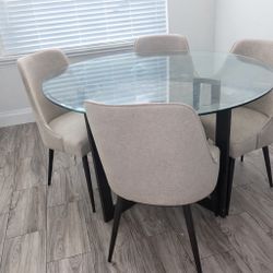 Olsen Glass top And Deep Brown Wooden With Fabric Chair