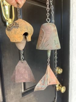 Vintage Lot 2 PAOLO SOLERI Ceramic Wind Chime Bells Signed Mid Century Brutalist Retired Artist
