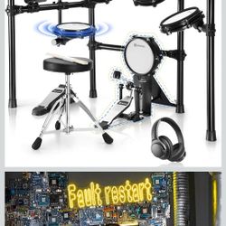 Vangoa Electronic Drum Set, Electric Drum Kit 8-Pieces with Quiet Mesh Drum Pads, Cymbals, Heavy Duty Pedals, 480 Sounds, Headphone, Full Size Electro