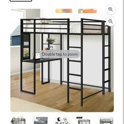 Metal Loft Bed With Desk At The Bottom 