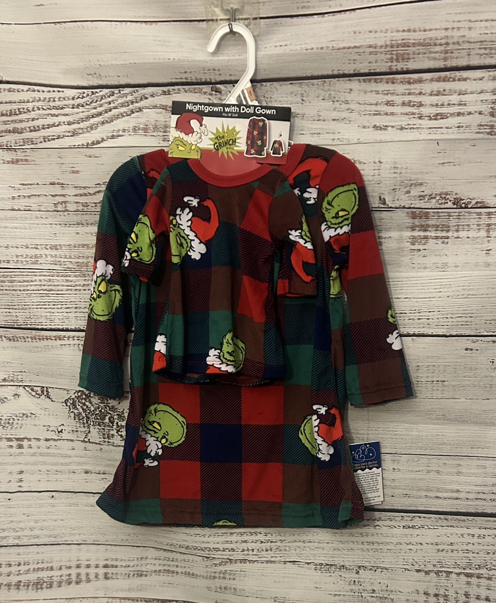 NWT The Grinch Red and Green toddler Nightgown with match doll dress size 2t