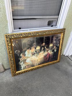 42” x 30” Dinner Party Painting by Jules Alexandre Grun
