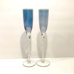 Vintage Royal Danube Romania Set of 2 Rare Champagne Glasses 11.5” Tall
