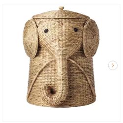Elephant Natural Woven Basket with Lid (20.5" W)