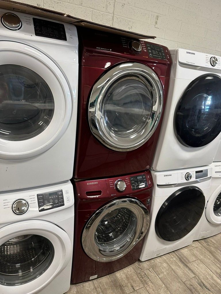 Samsung maroon washer and dryer set electric with warranty