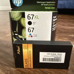 HP 67XL Black and Tri Color and Aliun Camera Lens Protector Bundle. $60. Store value $70.
