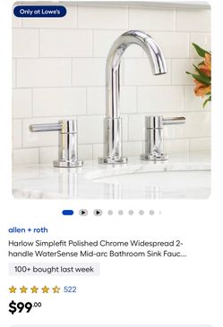 allen + roth Harlow Simplefit Polished Chrome Widespread 2-handle WaterSense Mid-arc Bathroom Sink Fauc...