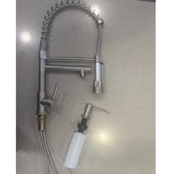 Stainless Steel Pull Down Sprayer Kitchen Faucet With Soap Dispenser