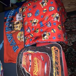 Cars Backpack & Paw patrol sleeping bag, pillow case