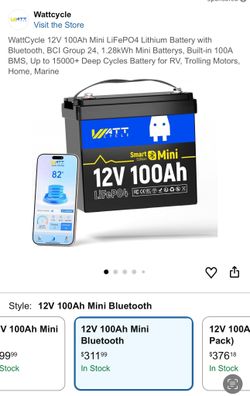 100% Brand New In Factory Sealed Box WattCycle 12V 100Ah Mini LiFePO4 Lithium Battery 100% Good