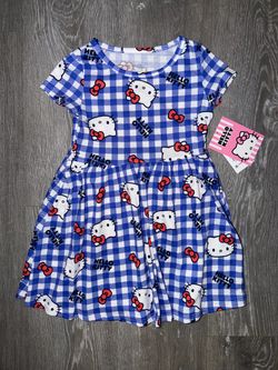 Hello Kitty Girls Gingham Print Dress