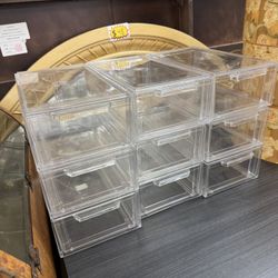 Set Of 9 clear, stackable plastic storage drawers