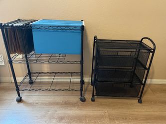 Rolling File Cart and 3 Drawer Mesh Storage Cart