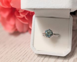 3CT Stunning Blue Green Moissanite Diamond Alternative Ring, 18k Gold-Plated, 925 Sterling Silver - Size 5, 6, and 8