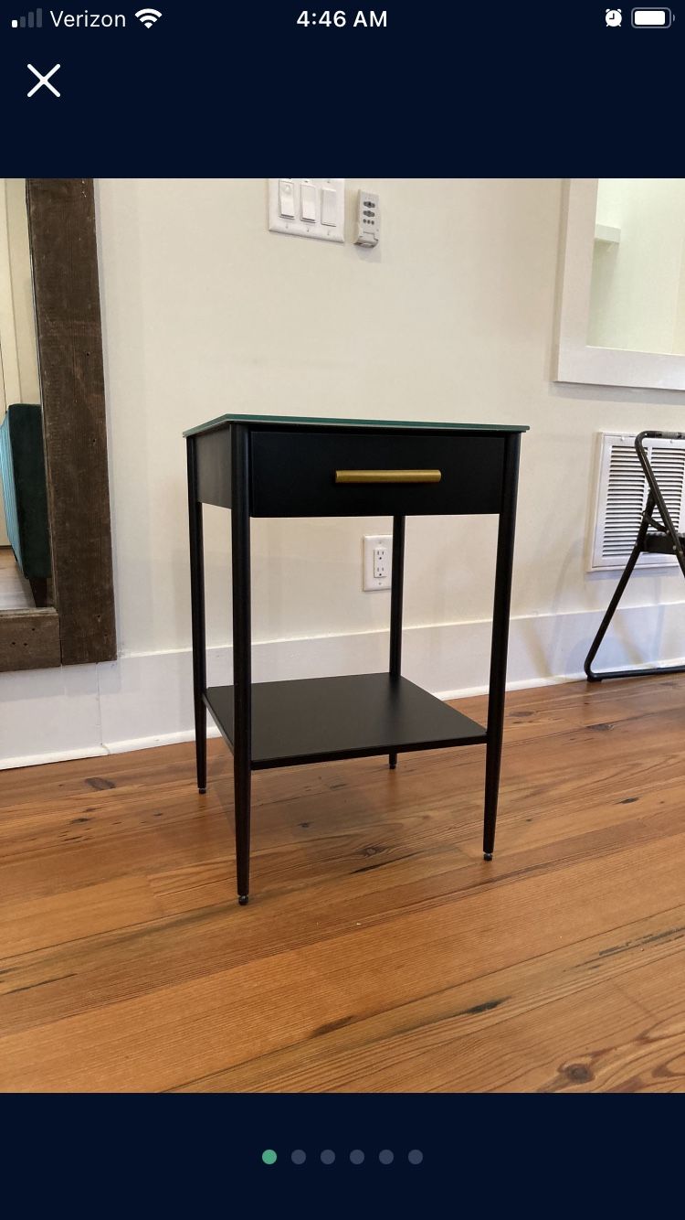West Elm End Table - Black Metal w/Brass Handle Downtown CHS