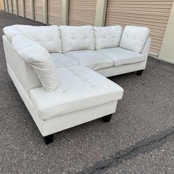 White Faux Leather Sectional Couch