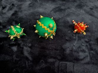 3 Vintage Ornate Embellished Push Pin Bead Christmas Ornaments