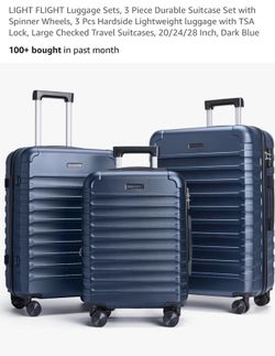 LIGHT FLIGHT Luggage Sets, 3 Piece Durable Suitcase Set with Spinner Wheels, 3 Pcs Hardside Lightweight luggage with TSA Lock, Large Checked Travel Su