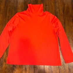 LL Bean Supima Cotton Turtleneck, Red-Orange - Womens XL